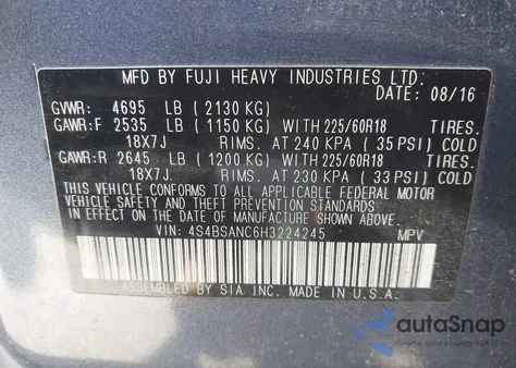 2017 Subaru Outback 2.5I Limited z USA, uszkodzony, nr VIN 4S4BSANC6H3224245